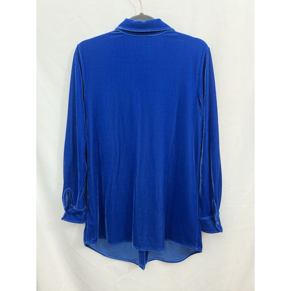 Soft Surroundings Blue Velvet Long Sleeve Button Top Shirt Womens Size XS Velour - Picture 2 of 10
